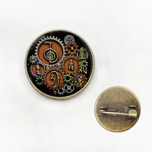 Healing symbol steampunk glass cabochon pendant for Reiki practice, spiritual focus, and unique jewelry styling.