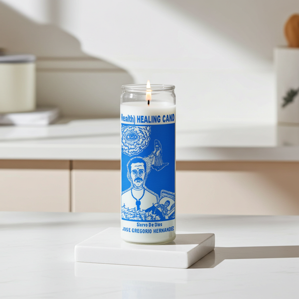 Health Healing white 7 day candle for spiritual healing, wellness rituals, and prayer use.