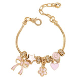 Heart butterfly gold beaded bracelet with rhinestone accents for fashion styling, bracelet layering, and thoughtful gifting.