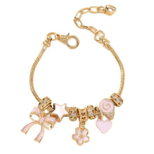 Heart butterfly gold beaded bracelet with rhinestone accents for fashion styling, bracelet layering, and thoughtful gifting.