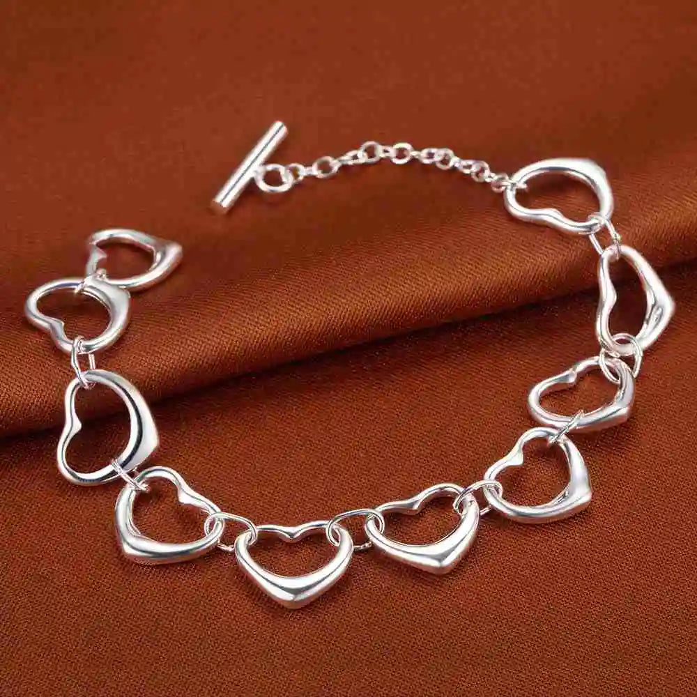 925 Sterling Silver Heart Chain Bracelet chain bracelet for stacking with other jewelry and elegant everyday use.