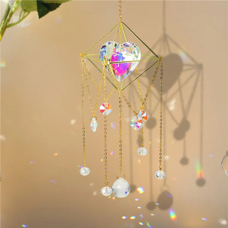 Heart Crystal Rainbow window suncatcher hanging ornament for window display, rainbow light reflection, and room decoration.