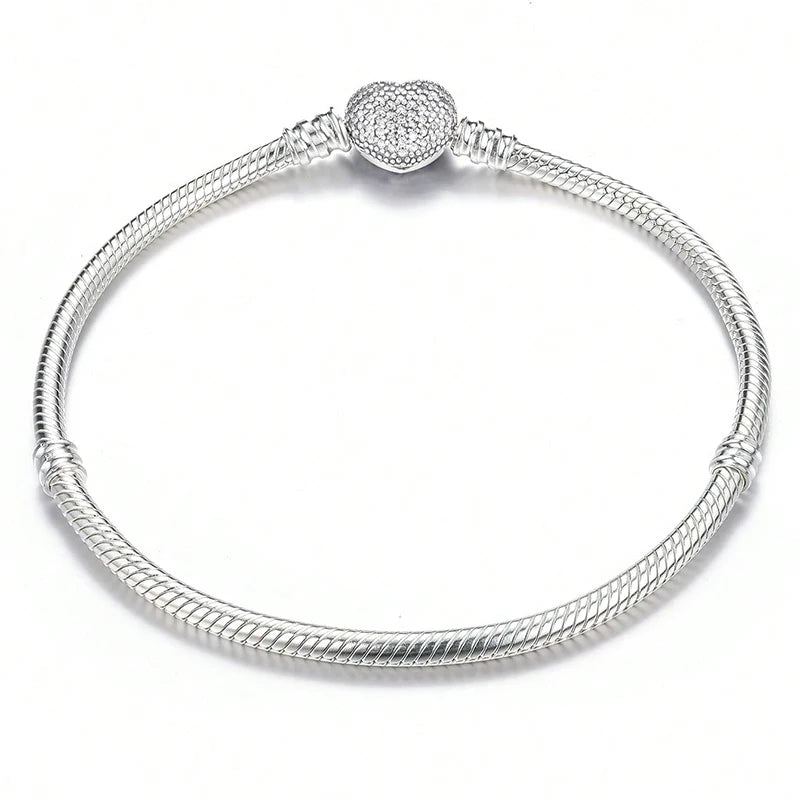 Silver Zircon Heart Love Bracelet Charm silver bead charm for bracelet decorating, meaningful gifts, and stylish accessory use.