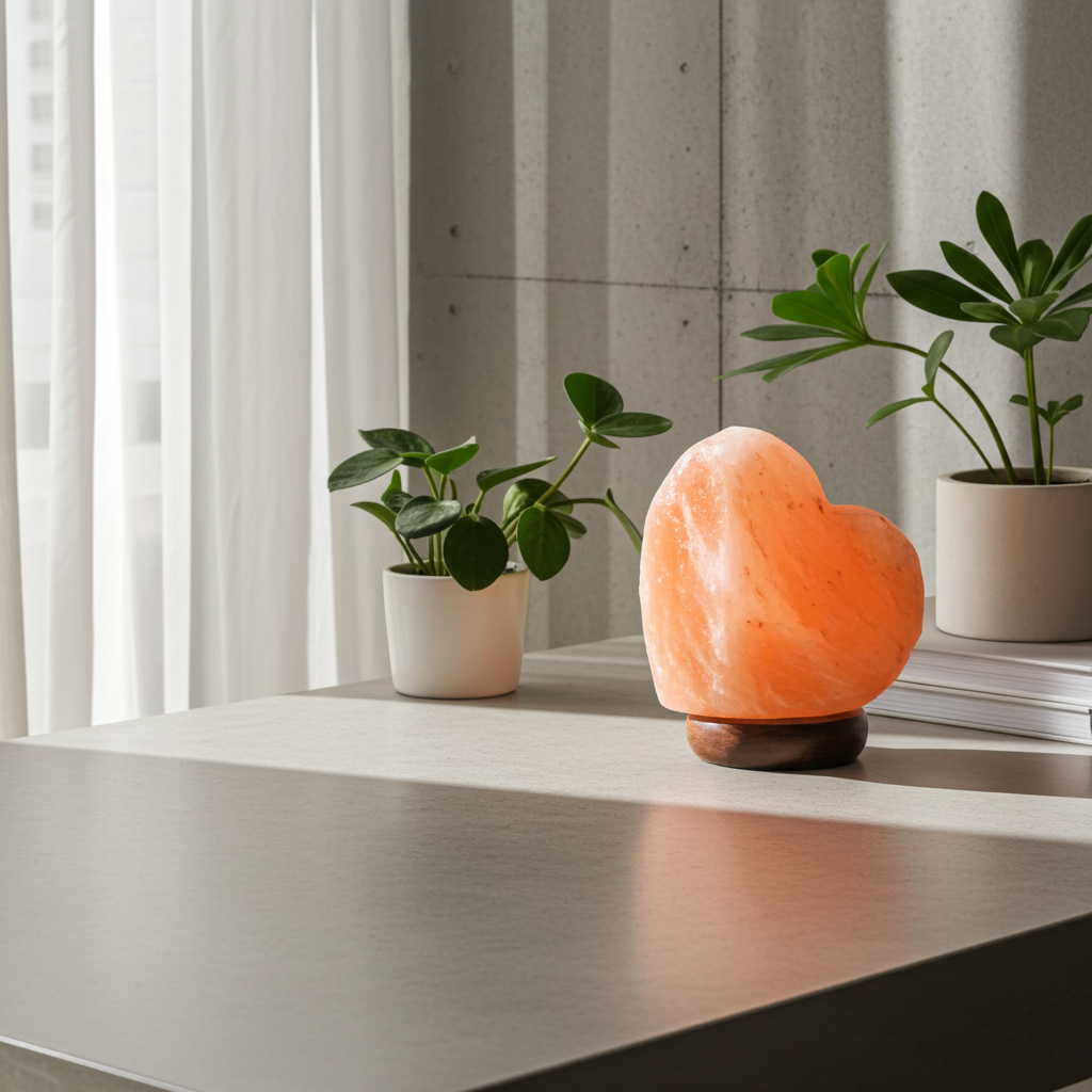Heart-shaped Himalayan Pink Salt Lamp natural crystal lamp for calming light, meditation spaces, and cozy room décor.
