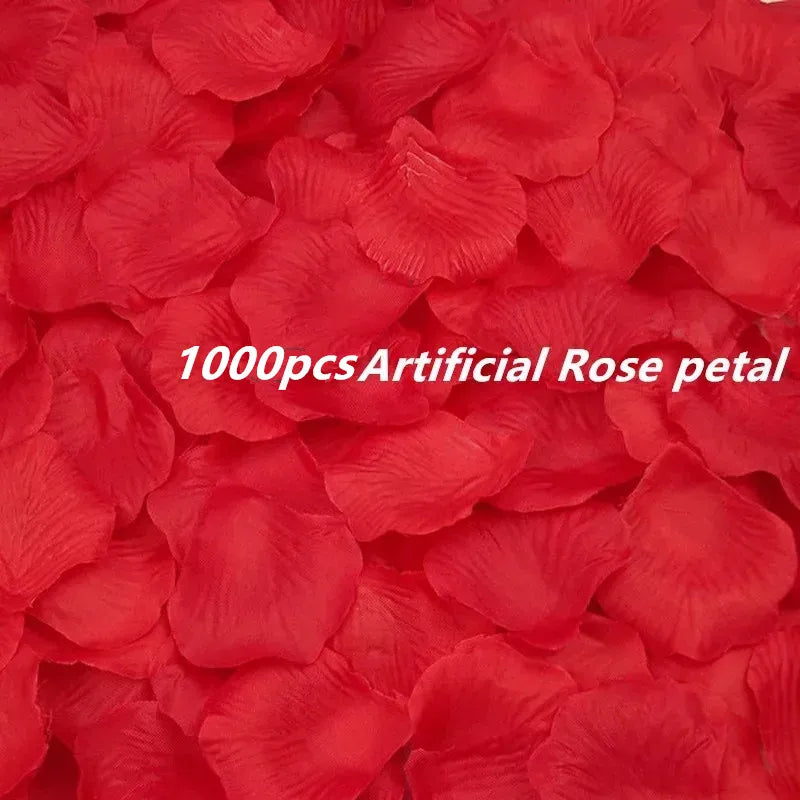 Heart Shaped LED Tea Lights with Rose Petals artificial petals for romantic decor, wedding aisles, and Valentine's Day surprises.