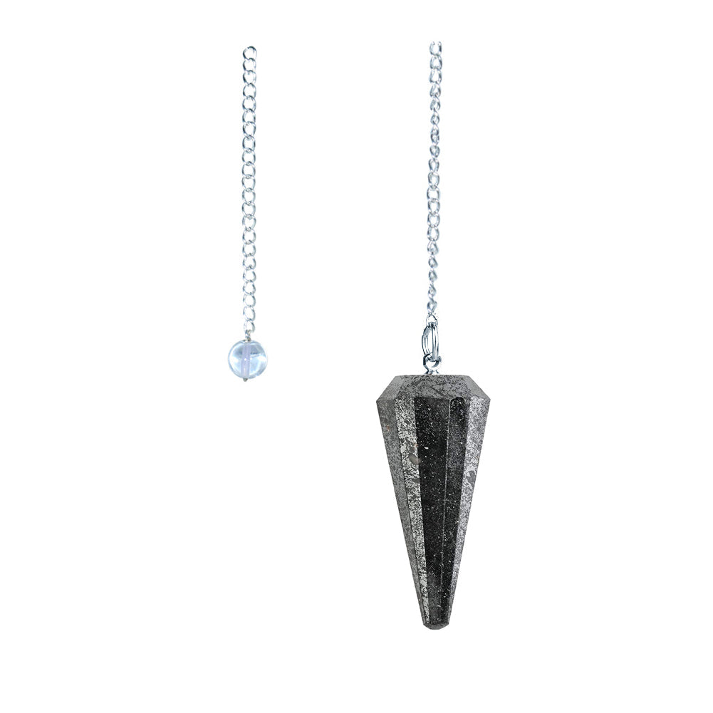 Hematite 6-sided faceted pendulum on a 9-inch chain for dowsing
