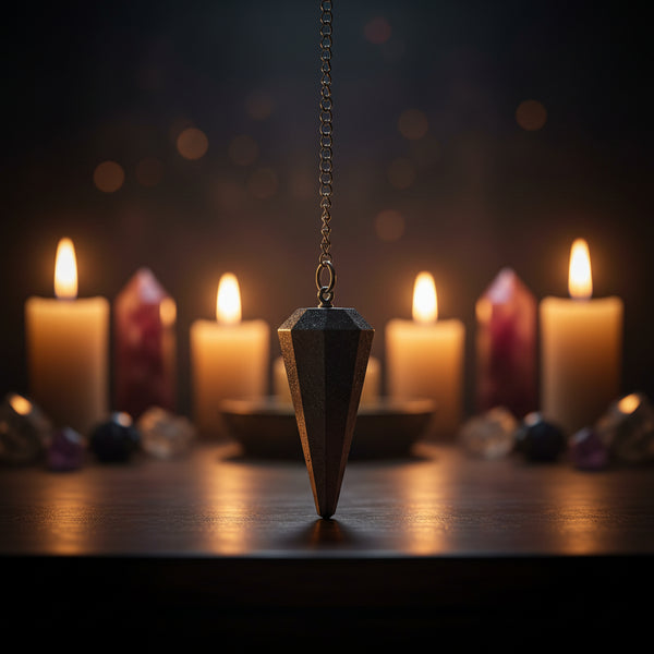 Hematite 6-sided faceted pendulum on a 9-inch chain for dowsing