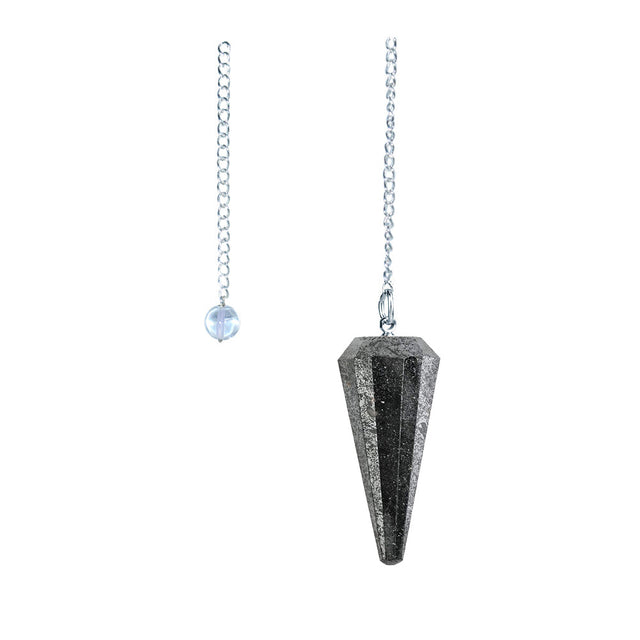Hematite 6-sided faceted pendulum on a 9-inch chain for dowsing