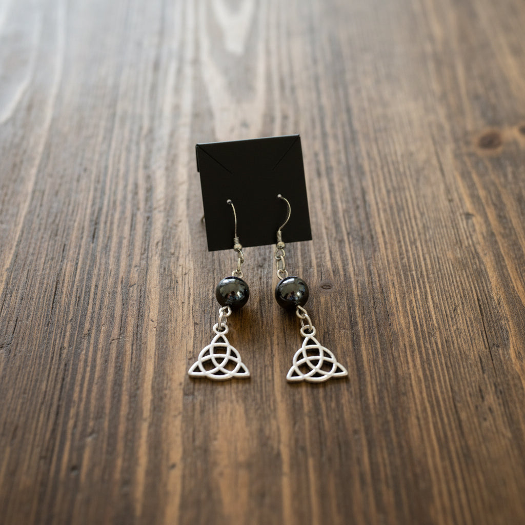 Hematite Triquetra Earrings as spiritual jewelry