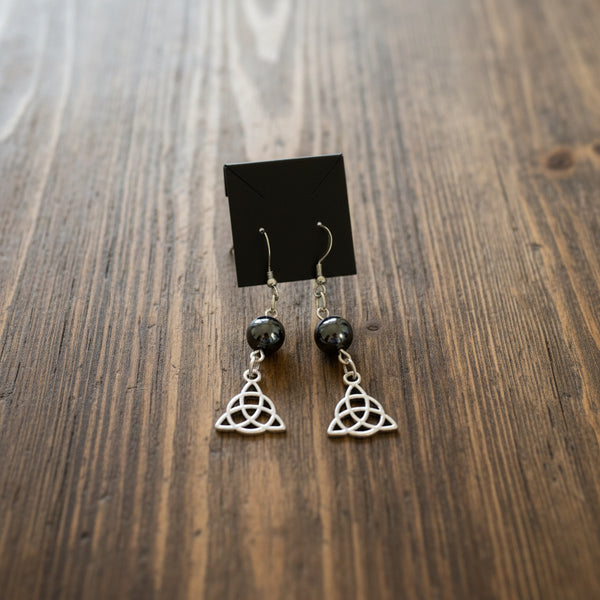 Hematite Triquetra Earrings as spiritual jewelry