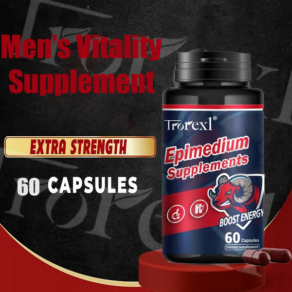 Herb Epimedium Capsules for Men supplement bottle with capsules for men’s wellness, vitality support, and daily supplement use.