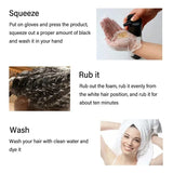 3-in-1 Herbal Black Hair Dye Shampoo application steps and instructions for gray hair coverage.