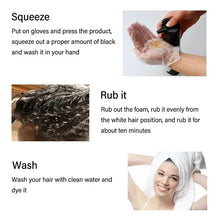 3-in-1 Herbal Black Hair Dye Shampoo application steps and instructions for gray hair coverage.