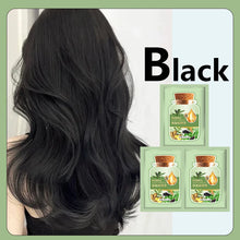 Herbal Hair Dye Shampoo in black shade — product sachet on light green background.