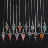 Hexagon crystal Tree of Life necklace pendulum with pointed stone charm for spiritual protection, chakra work, and mindful wear.