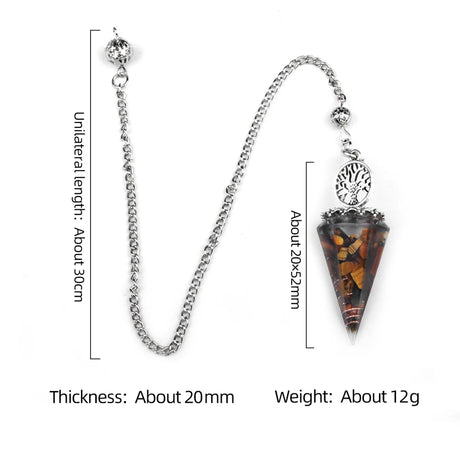 Tree of Life hexagon stone pendulum necklace with gemstone pendant for dowsing, chakra balancing, and spiritual practice.