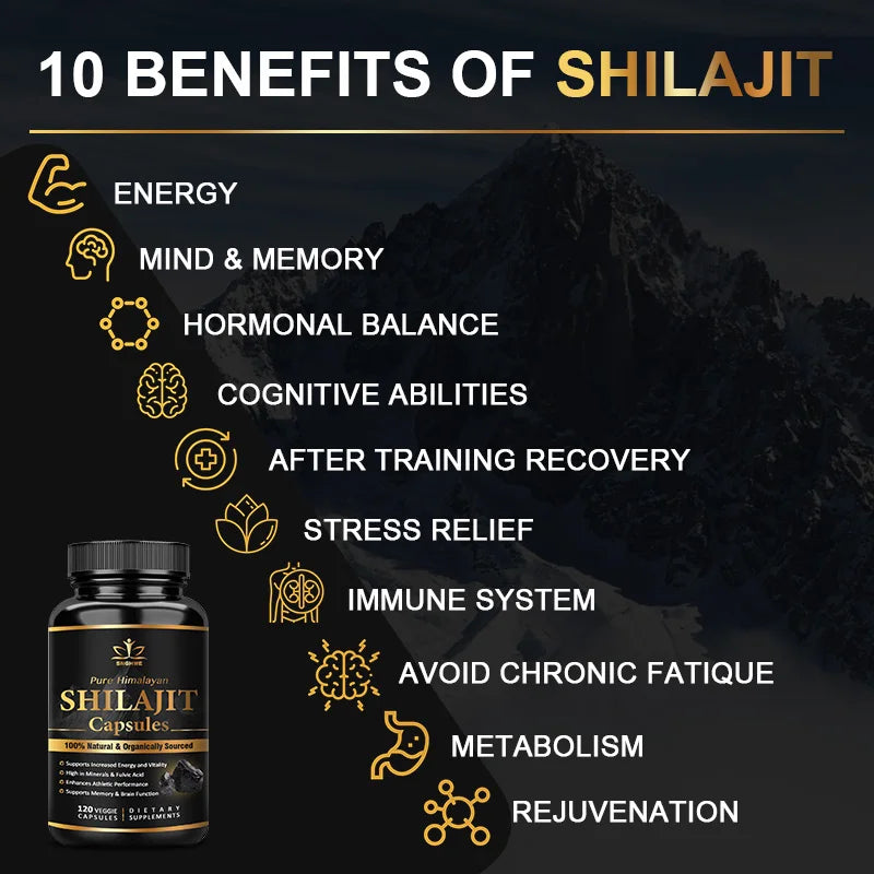 Himalaya Shilajit capsules bottle for energy support and convenient daily supplementation.