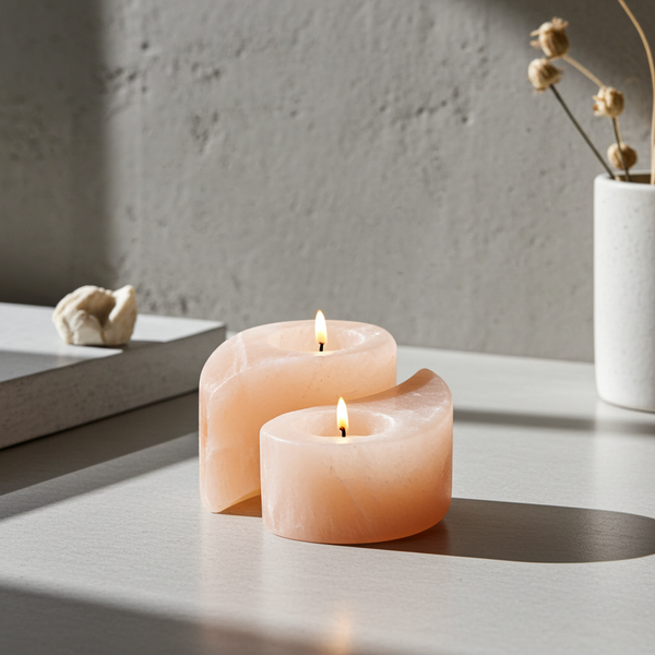 Himalayan Salt Tealight Candle Holder crystal holder for warm ambient lighting, meditation, and home decor use.