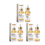 Hip firming oil bottle for buttock massage, nourishing moisture care, and smooth body skin use.