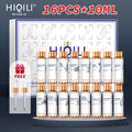 HIQILI 16-piece essential oil set: sixteen 10ml amber bottles including eucalyptus, peppermint, tea tree, bergamot, patchouli, rose, rosemary and jasmine, with two free glass droppers.
