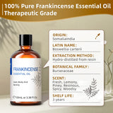 HIQILI Pure Frankincense Essential Oil bottle for massage oil blending, aromatherapy, and self-care routines.