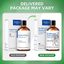 HIQILI Eucalyptus globulus essential oil packaging comparison showing the old and new 100ml box designs