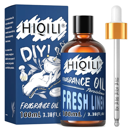 HIQILI Fresh Linen Fragrance Oil 100ML bottle for candle making, soap making, and home fragrance use.