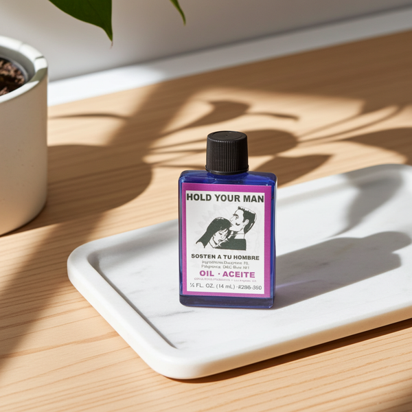 Hold Your Man Wish Oil dressing oil bottle for attraction work, love rituals, and relationship-focused spiritual use.