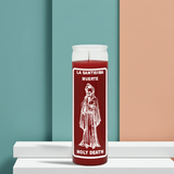 LA SANTISIMA MUERTE-HOLY DEATH red glass 7 day prayer candle for petitions, ritual work, and altar devotion.