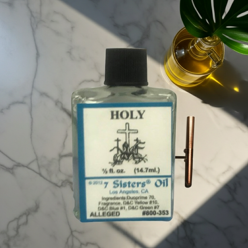 Holy Wish Oil bottle for spiritual ritual use, intention setting, and prayer work.