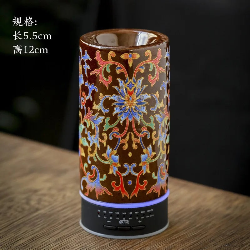 Home electric incense burner with adjustable heat control for warming incense resin and enhancing aromatherapy sessions.