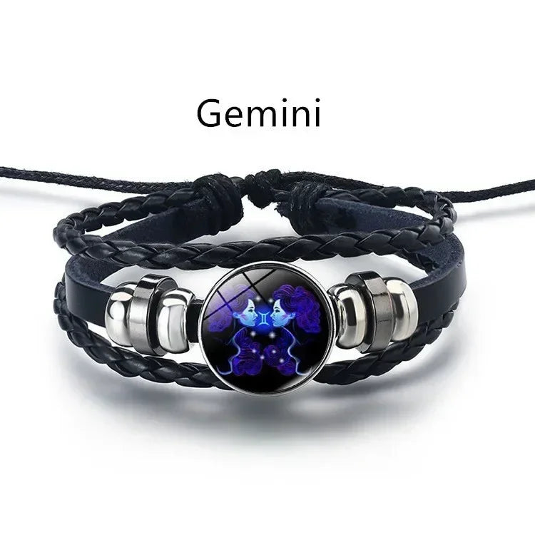 Horoscope luminous PU leather bracelet for zodiac-themed fashion, daily wristwear, and gift use.
