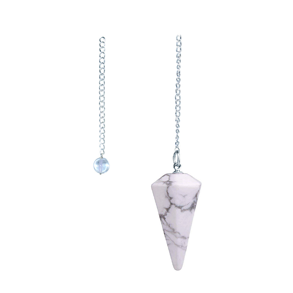 Howlite 6-sided faceted pendulum on a 9-inch chain for dowsing