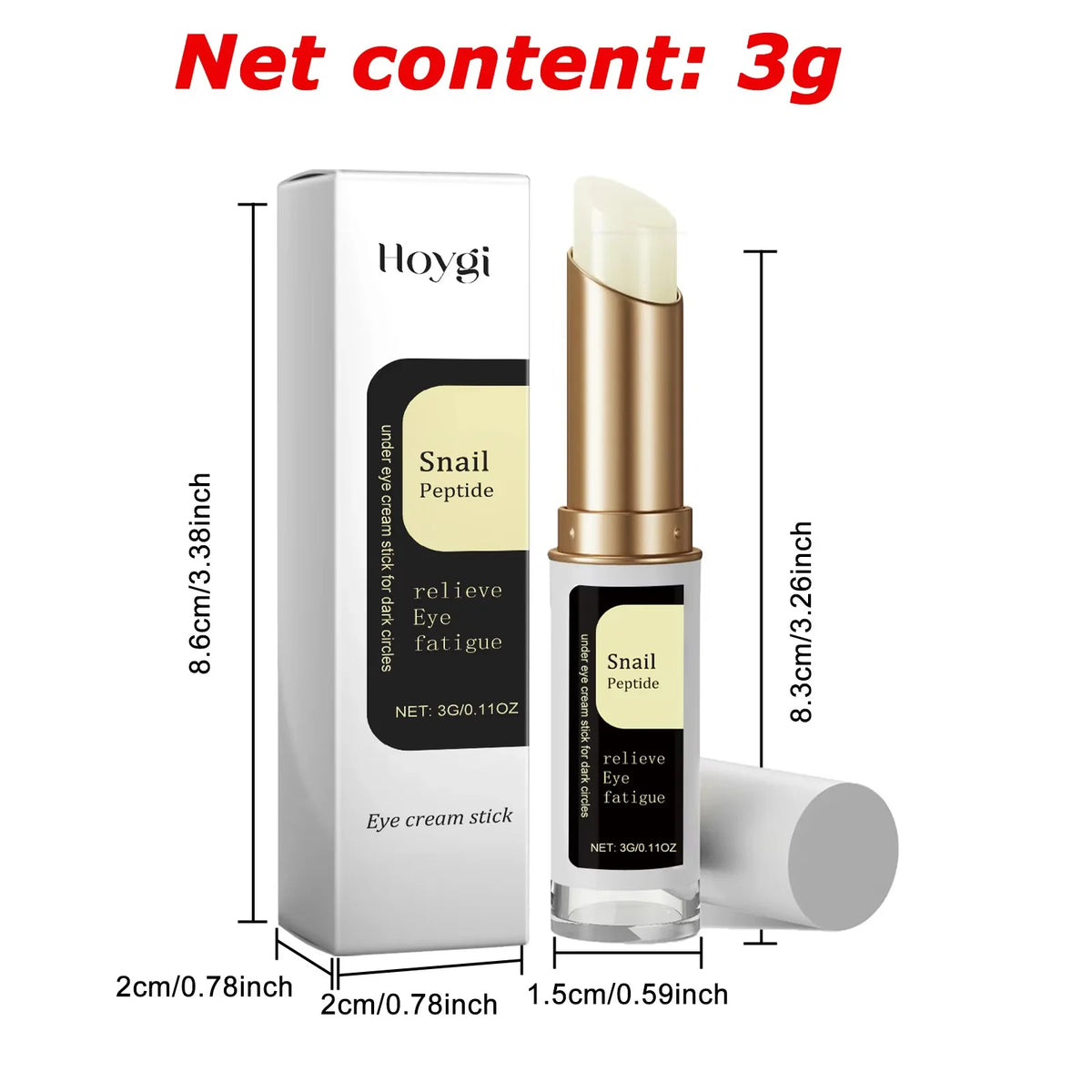 Hoygi anti-wrinkle Snail Eye Cream Stick with collagen for smoothing crow's feet, moisturizing skin, and firming the eye contour.