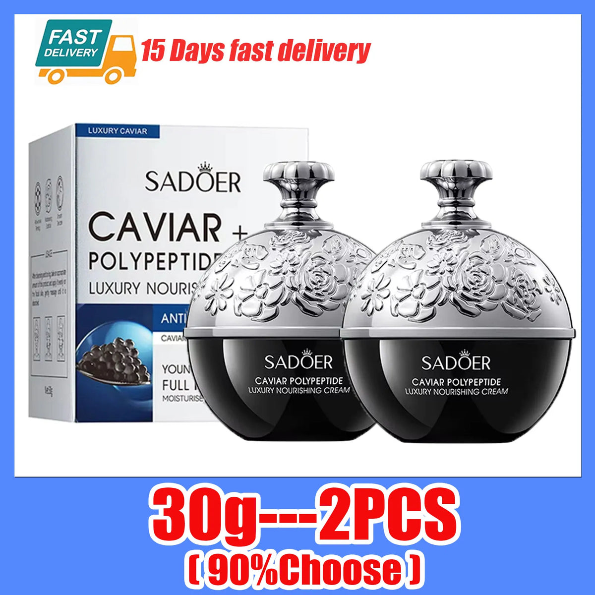 Hoygi Collagen Caviar Face Cream jar for daily anti-aging skincare, hydrating the face, and promoting smoother-looking skin.