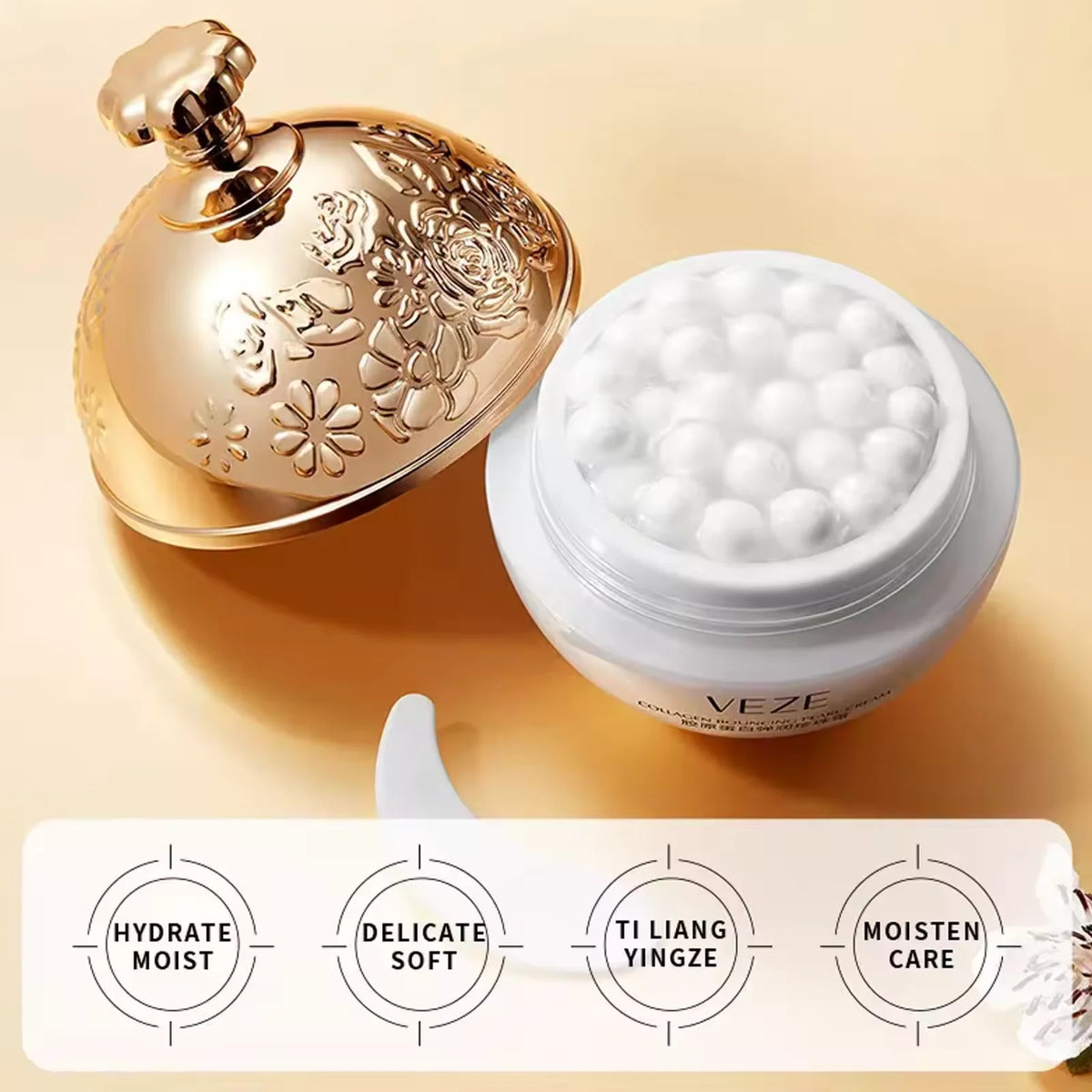 Hoygi Collagen Pearl Face Cream jar for skin firming, smoothing rough texture, and daily anti-aging skincare use.