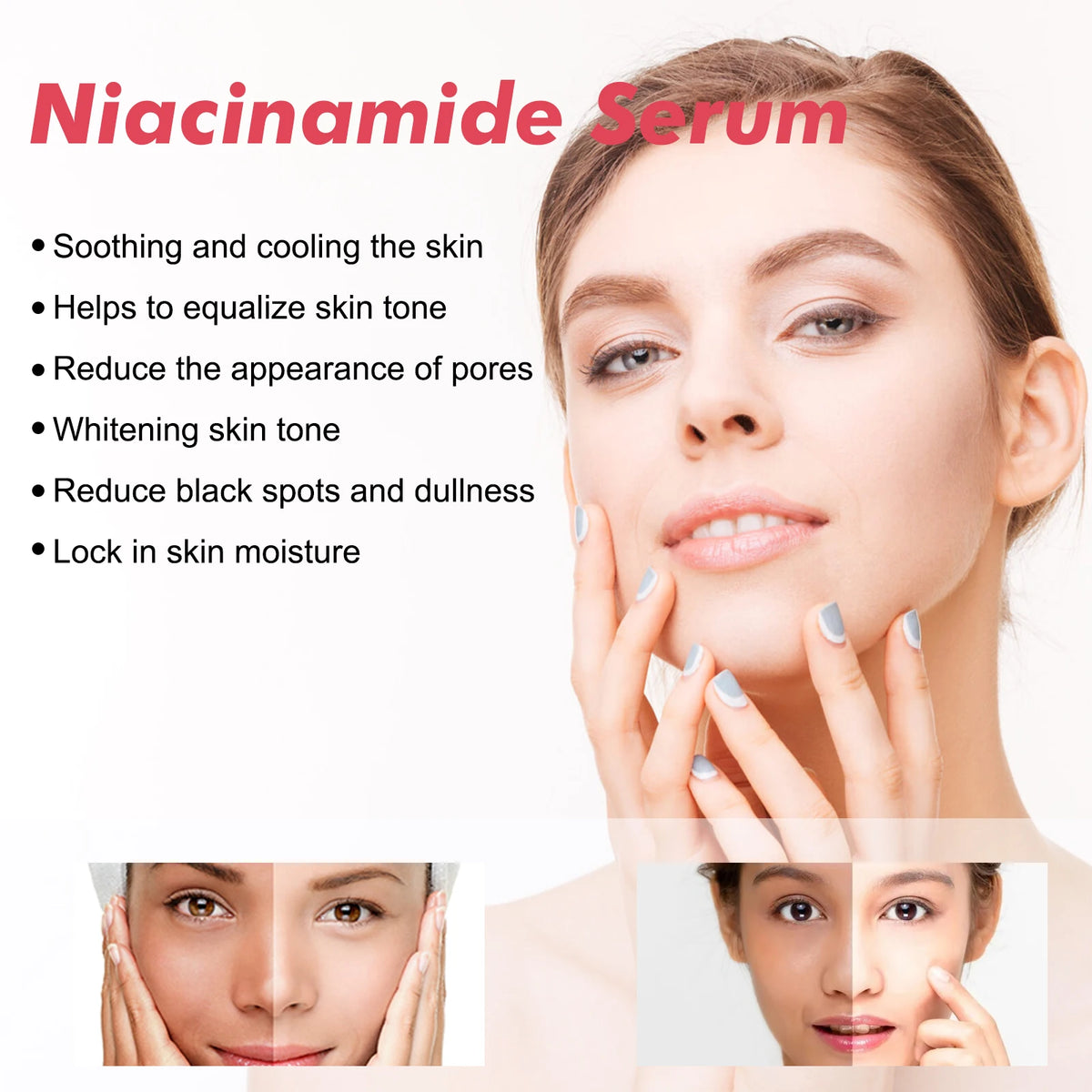 Hoygi Niacinamide Face Serum bottle for pore care, skin smoothing, and refining uneven facial texture.
