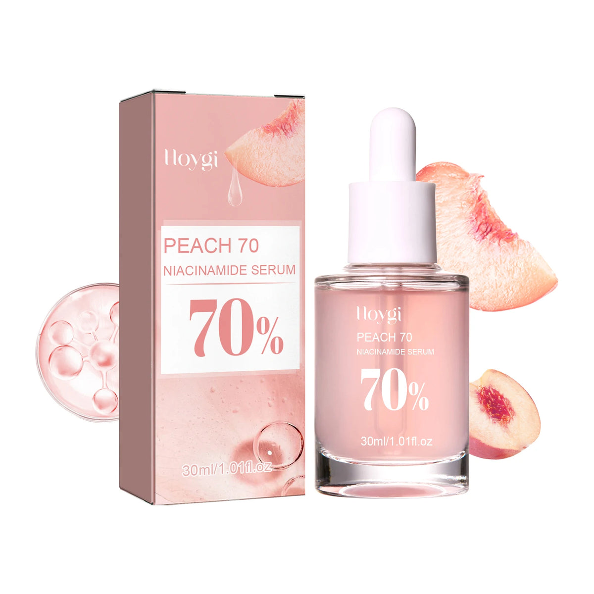 Hoygi Niacinamide Face Serum bottle for firming and smoothing facial skin during morning or evening skincare use.