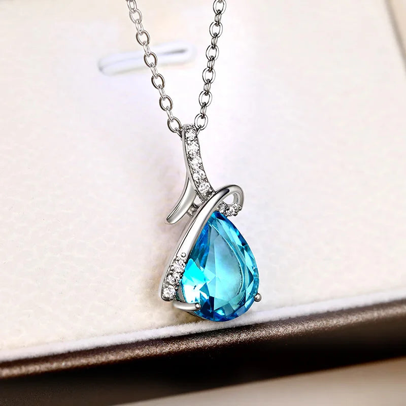 Huitan blue zirconia pendant necklace with sparkling pendant for evening wear, party styling, and jewelry gifting.