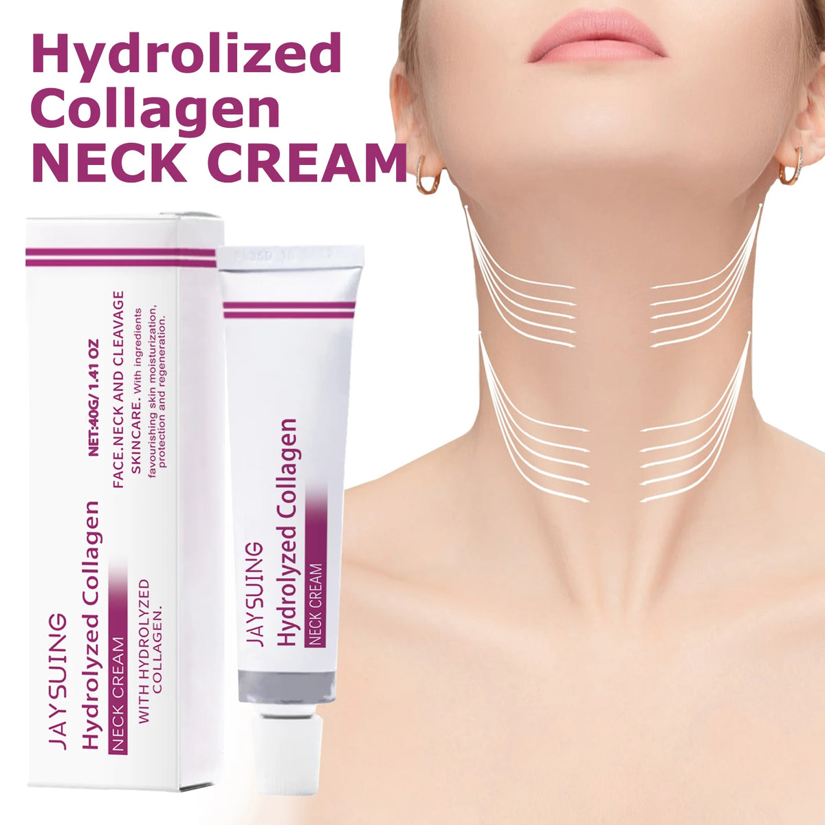 Hydrolyzed Collagen Neck Cream firming cream for neck and jawline care, helping improve the appearance of loose skin and fine lines.