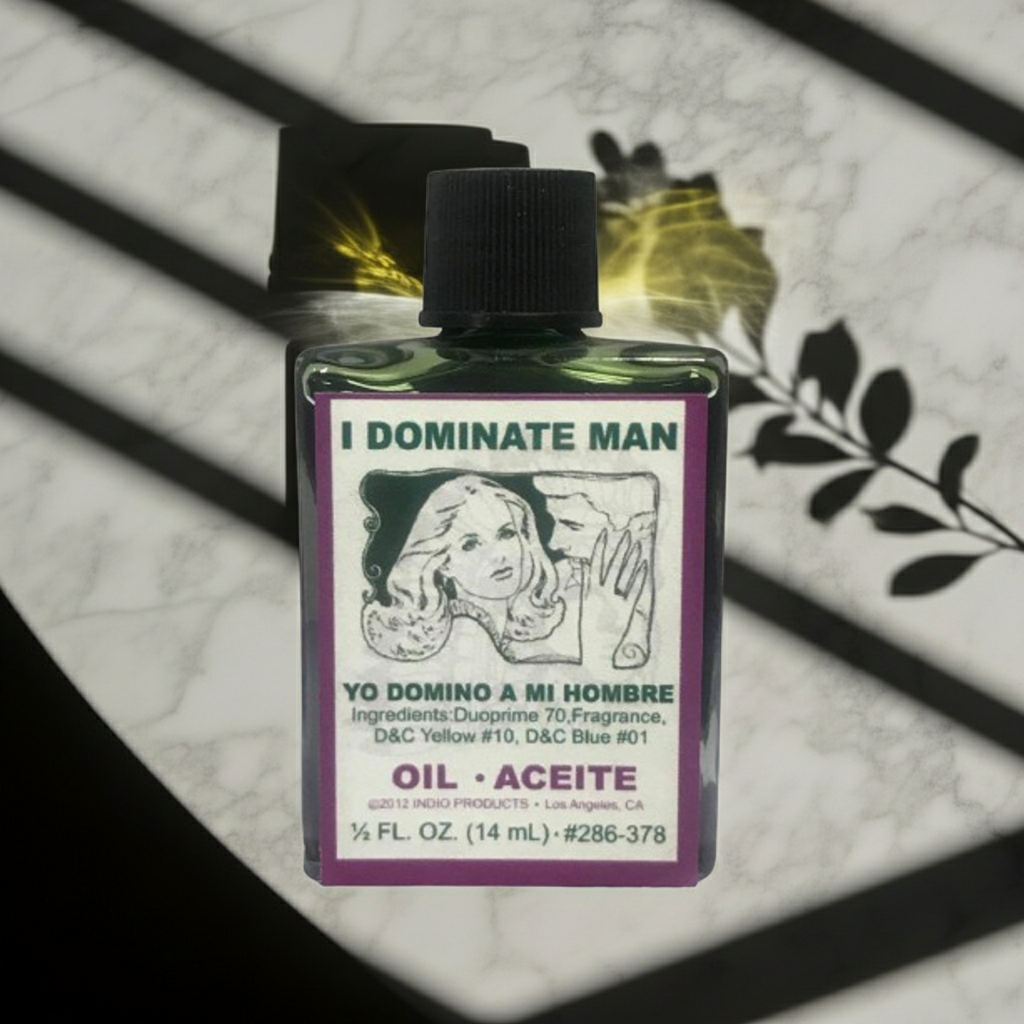 I Dominate Man Wish Oil ritual oil bottle for spiritual practice, love influence work, and ceremonial use.