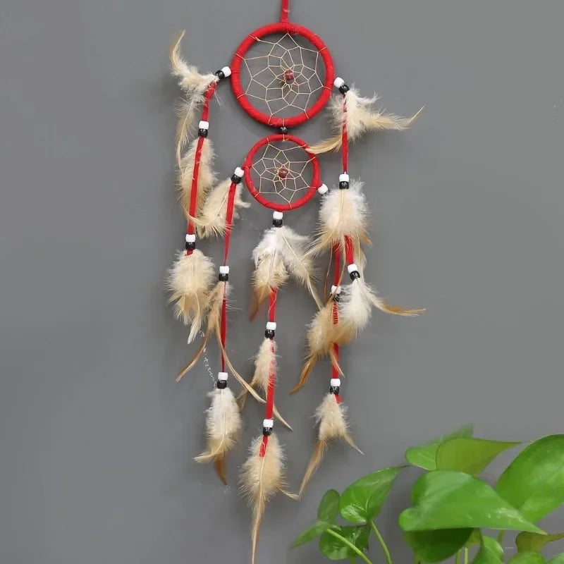 Indian Brown Feather Dream Catcher room hanging for peaceful sleep decor, wall embellishment, and boho room styling.