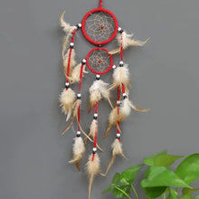 Indian Brown Feather Dream Catcher room hanging for peaceful sleep decor, wall embellishment, and boho room styling.