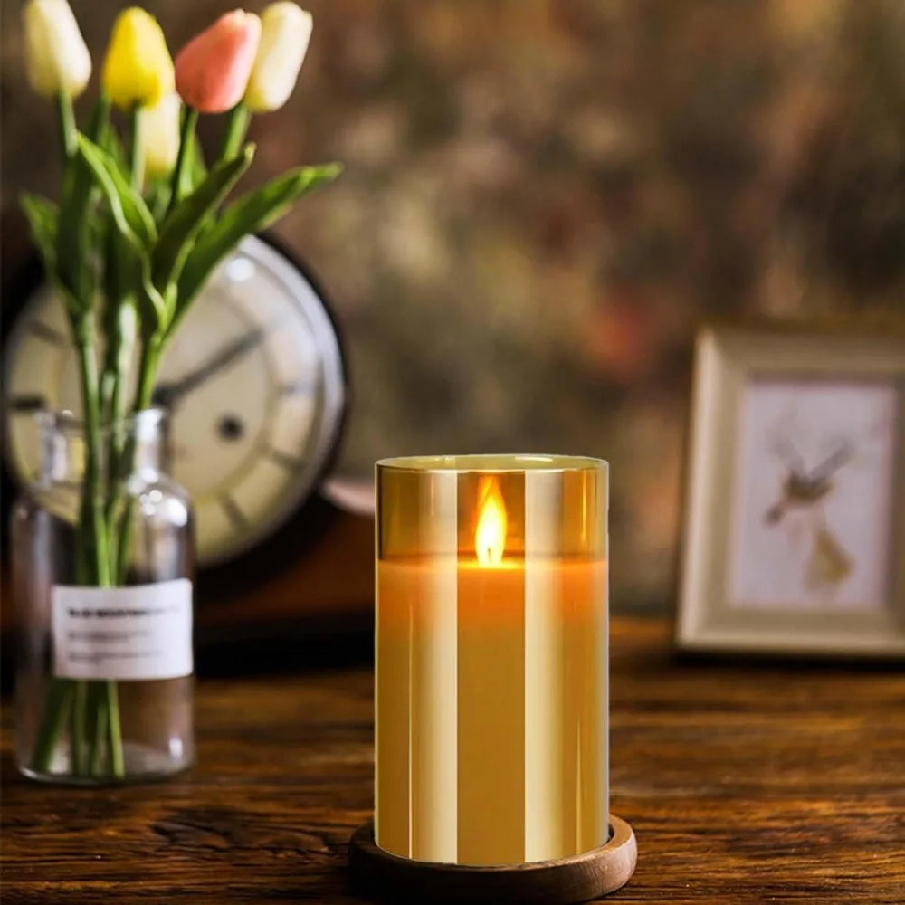 Indoor LED flameless candles for bedroom ambiance, peaceful lighting, and automatic timer-based decoration.