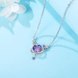 Infinite Love Purple Heart Planet Pendant charm for anniversary gifting, personal styling, and space-inspired fashion wear.