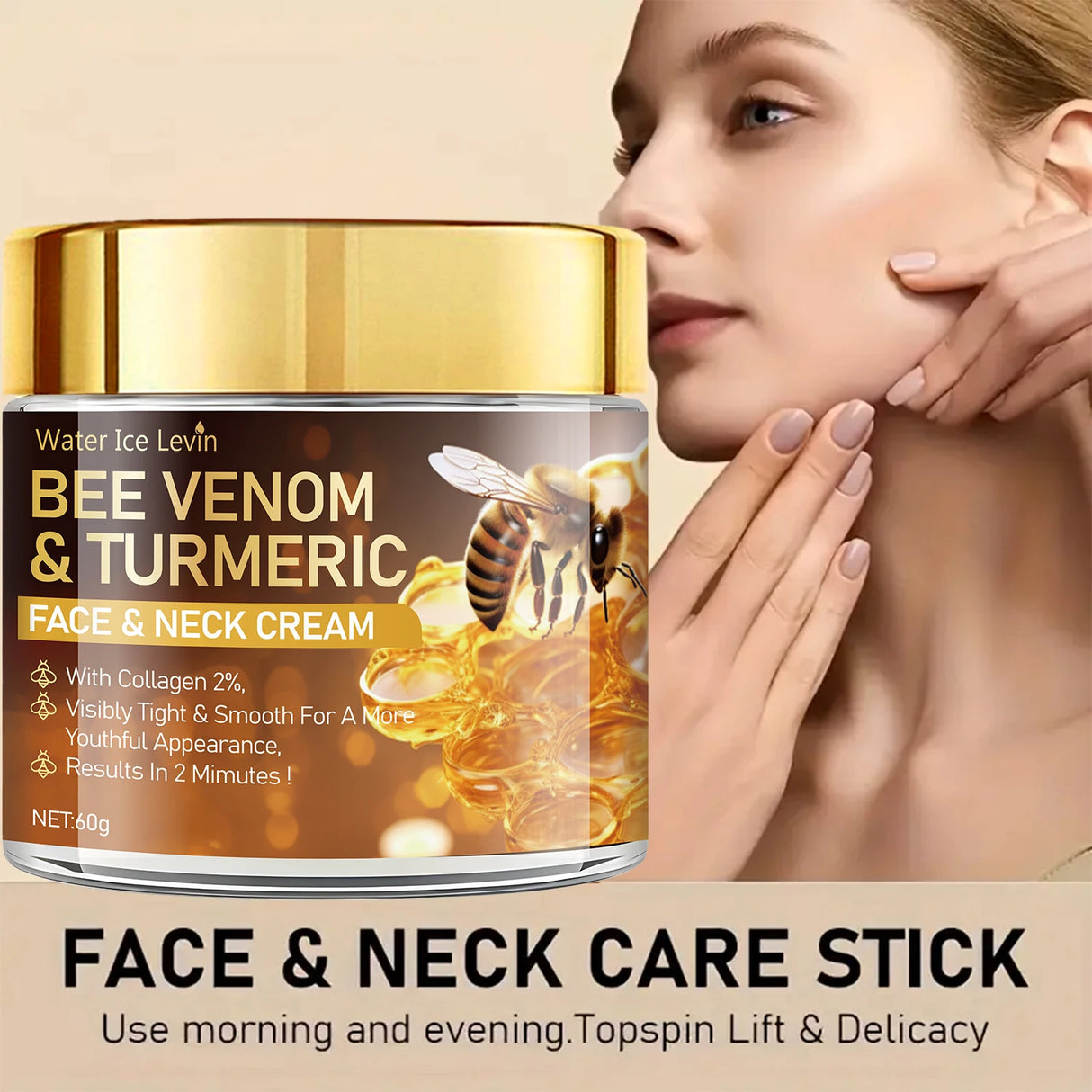 Instant firming Bee Venom face cream for skin tightening, smoothing, and everyday facial skincare application.