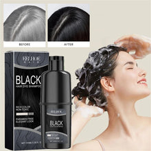 Instant Hair Dye Shampoo before and after gray hair coverage with natural black color result.