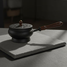 Iron Charcoal Burner with Lid and Wood Handle 9 inch