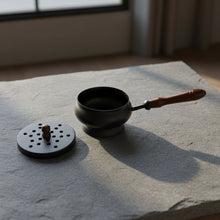 Iron Charcoal Burner with Lid and Wood Handle 9 inch, alternate view