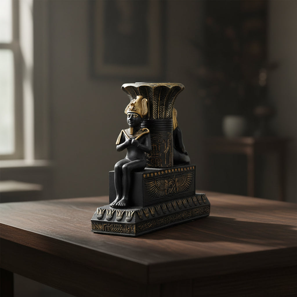 Isis and Osiris Pillar Candle Holder, alternate view